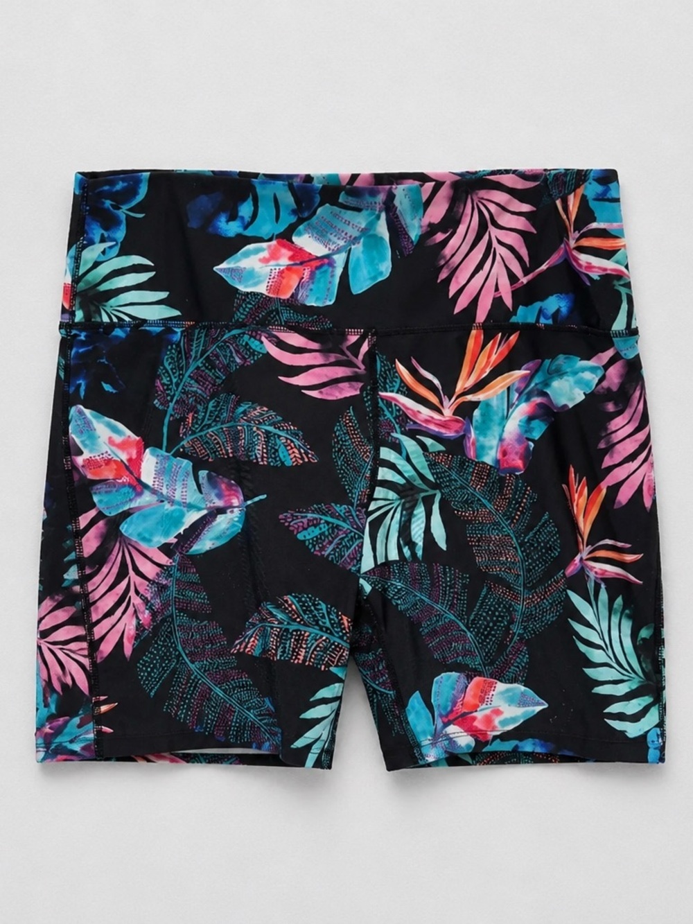 Reel Legends Black Tropical Floral Bike Shorts with Teal & Pink Accents